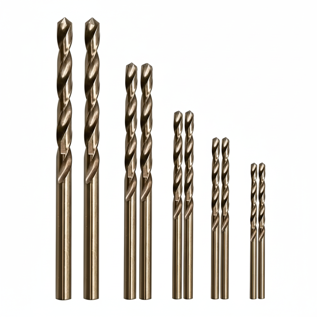 Set of drill bits on a white background