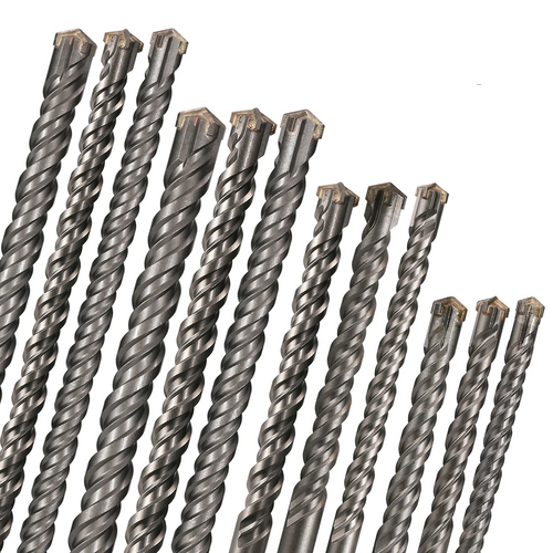 Set of drill bits with twisted design on a white background