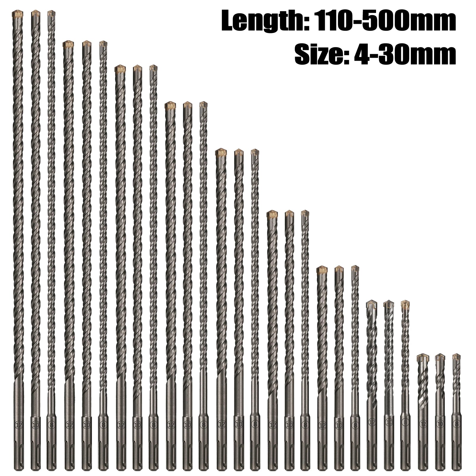 Foret à percussion électrique à croix allongée SDS Plus 110–500 mm, foret traversant pour mur en béton armé, en alliage dur, à quatre lames.