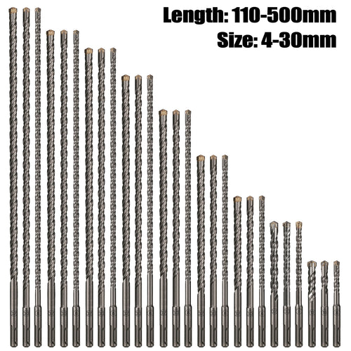Foret à percussion électrique à croix allongée SDS Plus 110–500 mm, foret traversant pour mur en béton armé, en alliage dur, à quatre lames.