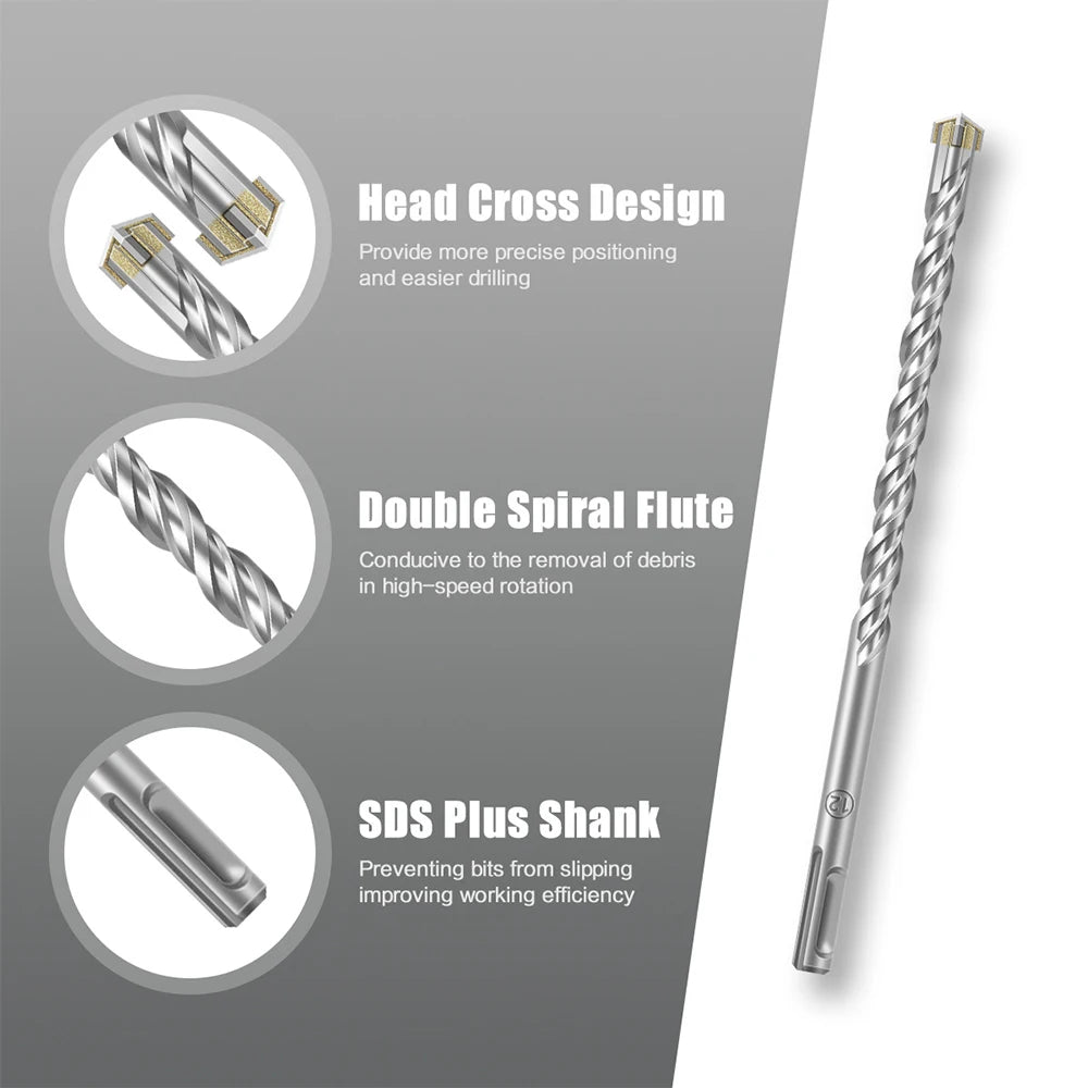Jeu de forets SDS Plus 7 pièces, forets à béton 110 mm (diamètres 4, 5, 6, 7, 8, 10, 12 mm), forets pour perceuse à percussion avec 4 arêtes de coupe.