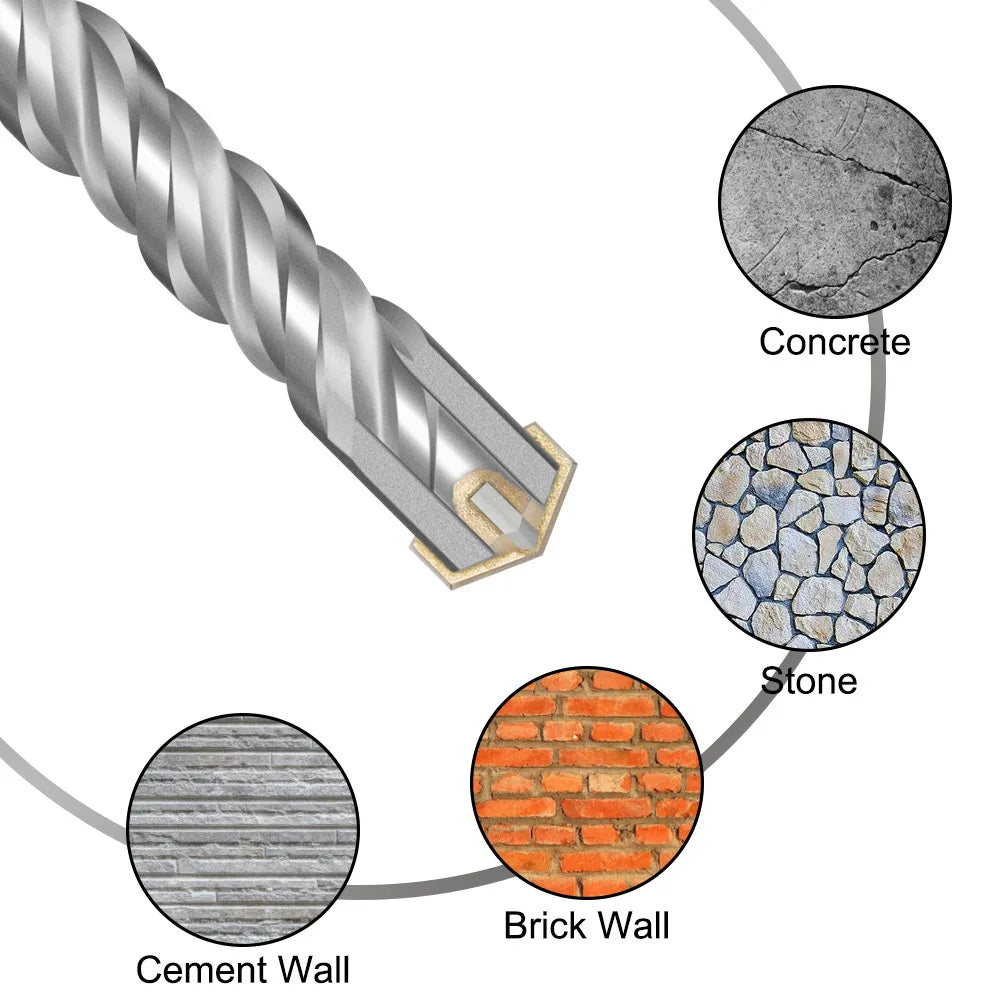 Jeu de forets SDS Plus 7 pièces, forets à béton 110 mm (diamètres 4, 5, 6, 7, 8, 10, 12 mm), forets pour perceuse à percussion avec 4 arêtes de coupe.